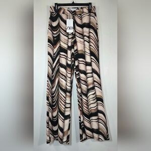 NEW ZARA HIGH WAISTED MARBLE PRINT FLARED PANTS.